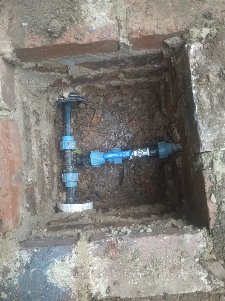 Repaired underground irrigation valve manifold in Kyalami